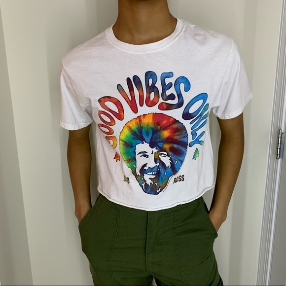 Tops - Bob Ross Good Vibes Only Graphic T-Shirt Crop Top
